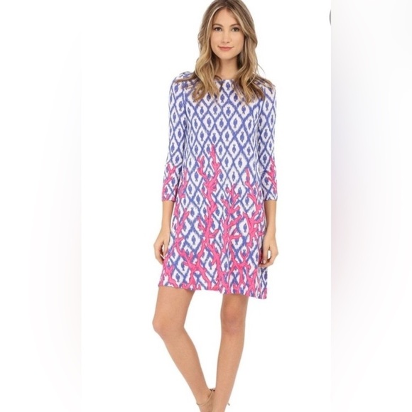Lilly Pulitzer | Ophelia Coral Iris Blue Deep Dive Little Fish Swing Dress Sz XS - Picture 2 of 13